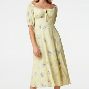 Ever New Carla Off Shoulder Floral Yellow Midi  Dress Size 2 Petite NwT.